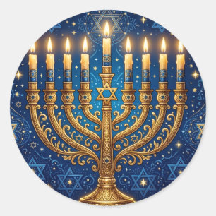 Adesivo Azul Rico e Dourado Hanukkah Enfeitado com Joias