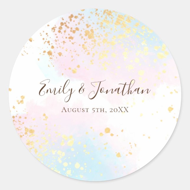 Adesivo Azul-rosa Azul-Vazia Dourado Nomes Data Casamento (Frente)