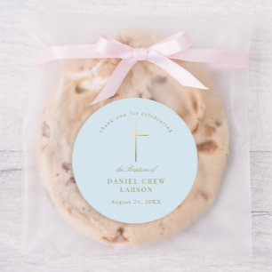 Adesivo Azul, Simples Elegante, Dourado, batismo, Christen