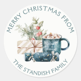 Adesivo Azul Teal Comida de Chocolate Quente Feliz Natal