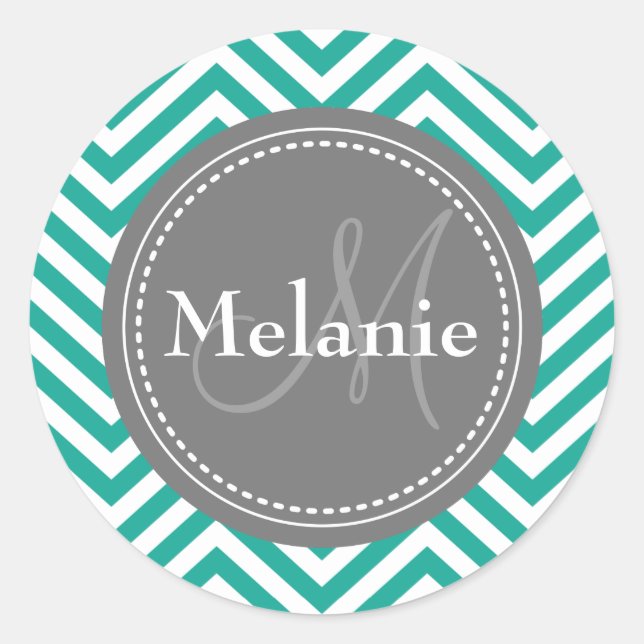 Adesivo Azul Teal e Cinza Monograma Zigzag (Frente)