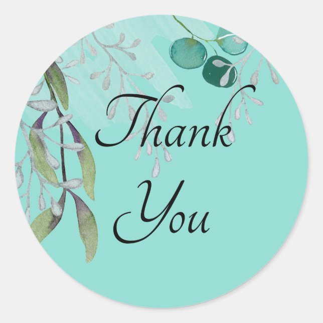 Adesivo Azul Teal Eucalyptus Watercolor (Frente)