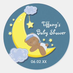 Adesivo Azul Teddy Bear Moon & Stars Baby Shower