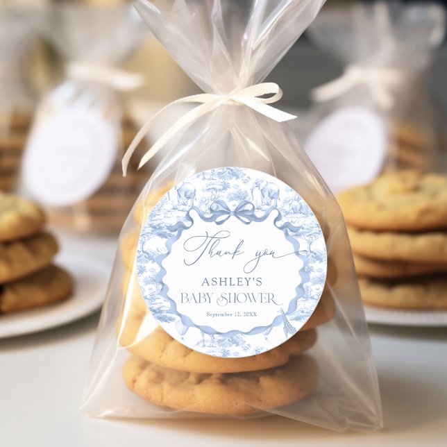 Adesivo Azul Toile Safari Chá de fraldas Animal Obrigado (Criador carregado)