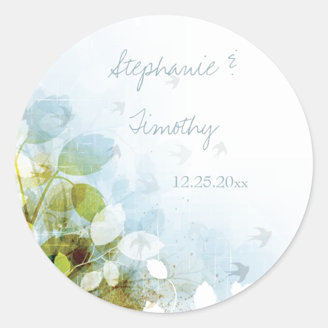 Adesivo Azul, verde-azeitona, aves de casamento (Frente)