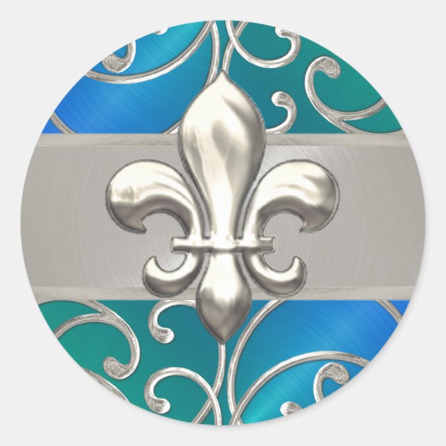 Adesivo Azul, verde, cinzas, espirres, flores de lis (Frente)