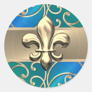 Adesivo Azul, verde e Dourado, espirradeiras Fleur de Lis