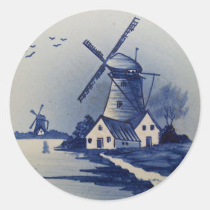 Adesivo Azul Vintage Delft Moinho de Vento Branco