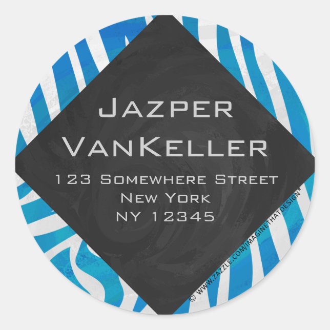 Adesivo Azul Zebra e Branco com Monograma (Frente)