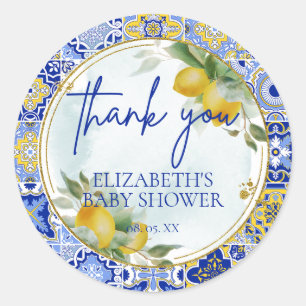 Adesivo Azulejo Azul Italiano Limões Citrus Script Obrigad