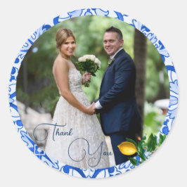 Adesivo Azulejo Azul Lemon Foto de Casamento Obrigado