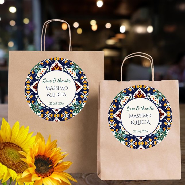 Adesivo Azulejo, azul-mediterrânico (Azulejo blue Portuguese talavera  tiles Mediterranean wedding thank you favor Sticker)