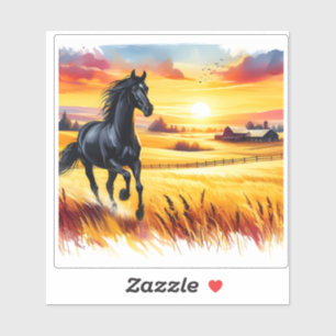 Adesivo Azulejo de Aquarela de Cavalo de Galopagem Sunset