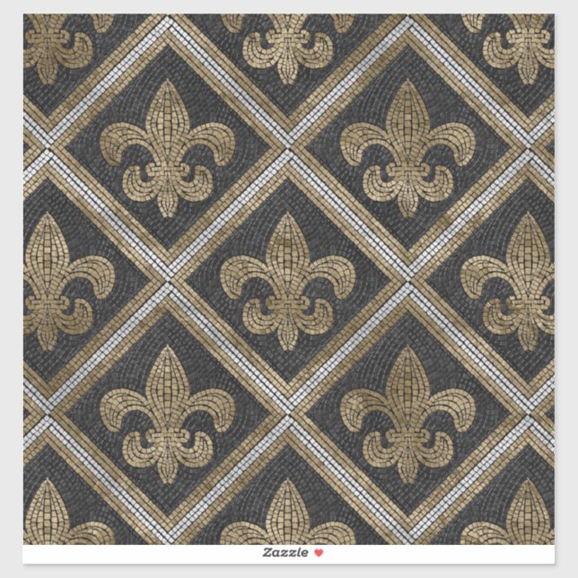 Adesivo Azulejo de fleur-de-lis, preto e dourado (Folha)