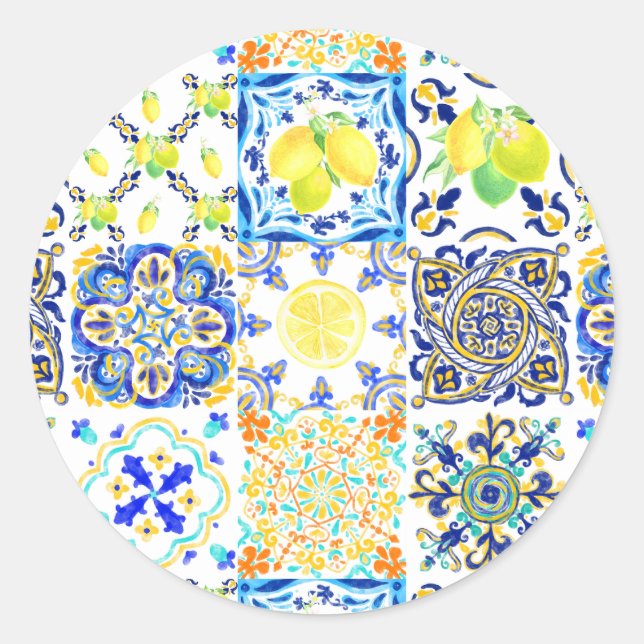 Adesivo Azulejo de Maiolica Portuguesa Mediterrâneo Limão  (Frente)