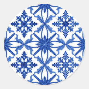 Adesivo Azulejo de Telha Floral Azul Branco