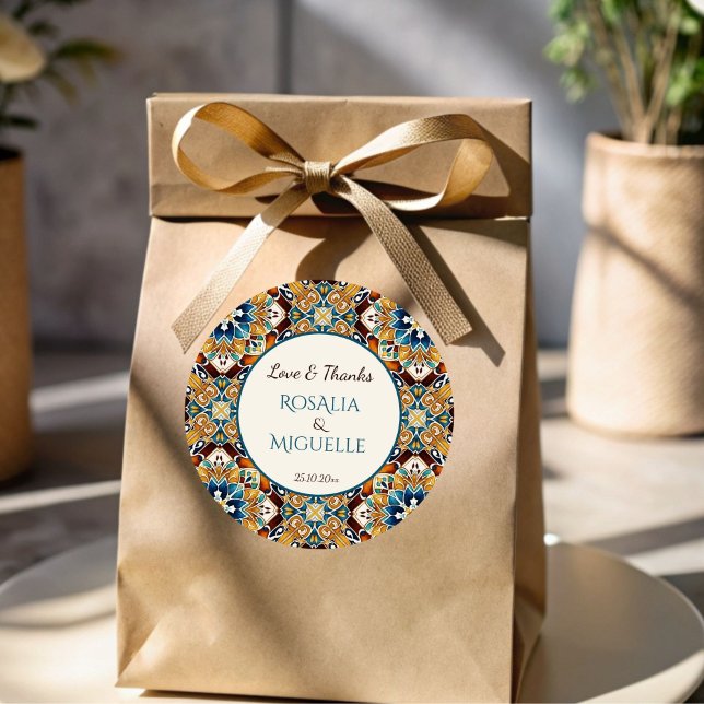 Adesivo Azulejo Talavera azulejo vintage casamento mexican (Talavera azulejo tile vintage Mexican wedding thank you favor Sticker wedding favors printed sticker)