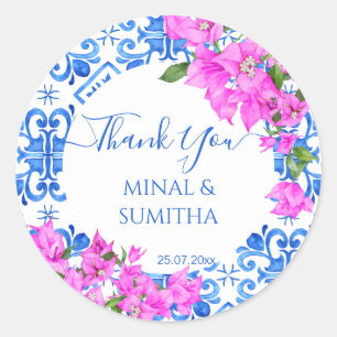 Adesivo Azulejos Azuis e Bougainvillea elegante obrigado