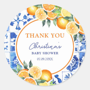 Adesivo Azulejos Azul Citrus Chá de fraldas Obrigado