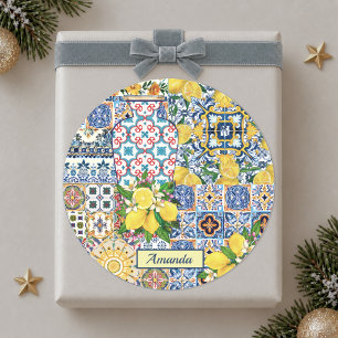Adesivo Azulejos de laranja do Mediterrâneo Chic Vase