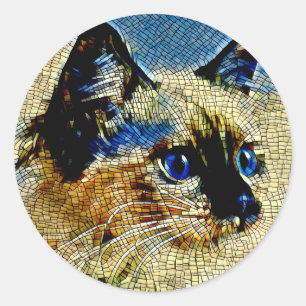 Adesivo Azulejos de mosaico de gato com olhos azuis