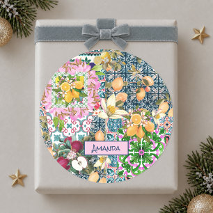 Adesivo Azulejos florais cítricos sicilianos azuis e rosa