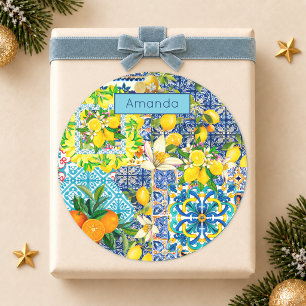 Adesivo Azulejos florais cítricos sicilianos turquesa azul