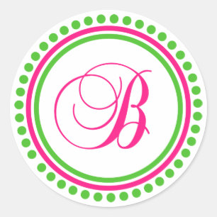 Adesivo B Monograma (Círculo Ponto Rosa Quente/Verde)