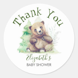 Adesivo Baby Bear Woodland Chá de fraldas Obrigado