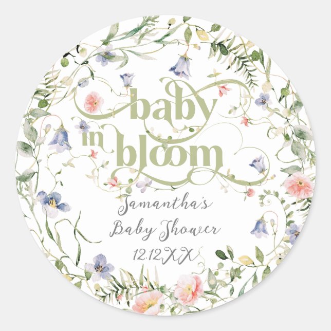Adesivo Baby Bloom Wildflower Modern Neutral Chá de fralda (Frente)