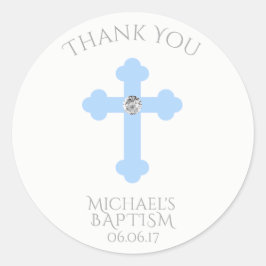 Adesivo Baby Blue Cross Baptism/Christening Boy Obrigado