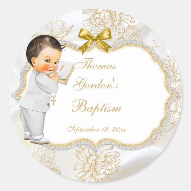 Adesivo Baby Boy Baptism Christening Dourado Cross (Frente)