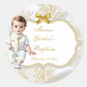 Adesivo Baby Boy Baptism Comunicado Branco e Dourado