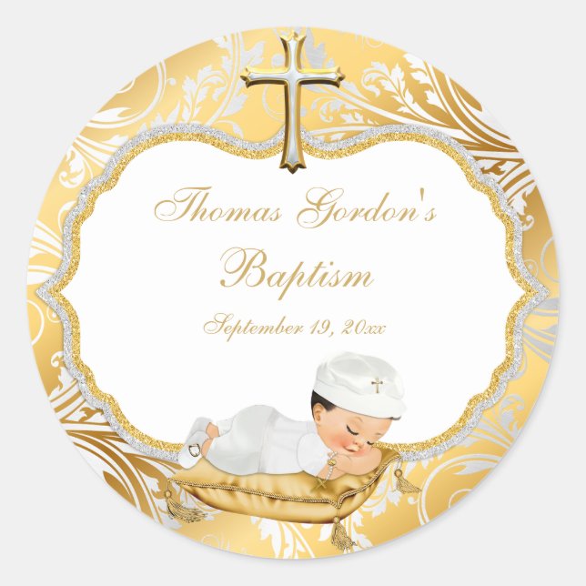 Adesivo Baby Boy Baptism Dourado Cross (Frente)