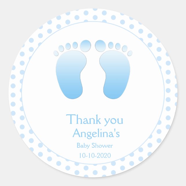 Adesivo Baby Boy Blue Bolinhas Obrigado Chá de fraldas (Frente)