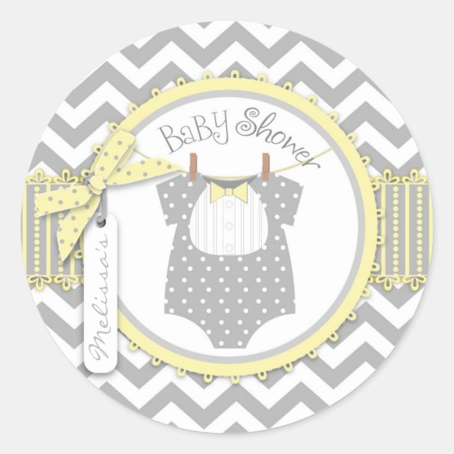Adesivo Baby Boy Bow Tie Chevron Imprima Baby Shower (Frente)