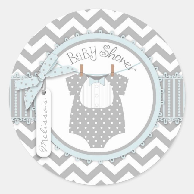 Adesivo Baby Boy Bow Tie Chevron Imprima Baby Shower (Frente)