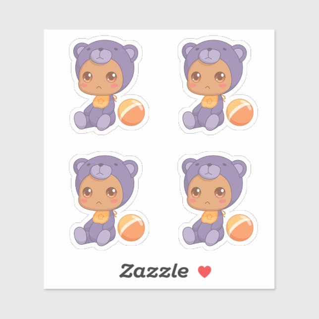 Adesivo Baby Boy Girl Purple Bear Jumpestué Set 4 Stick (Folha)