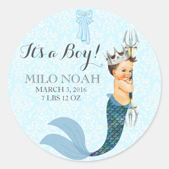 Adesivo Baby Boy Merman Merboy Prince Crown (Frente)