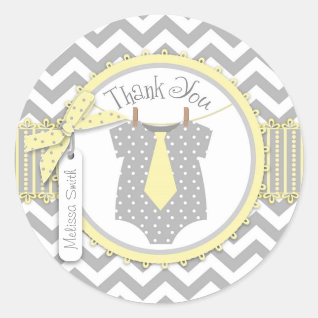 Adesivo Baby Boy Tie Chevron Impressão Obrigado Rótulo (Frente)