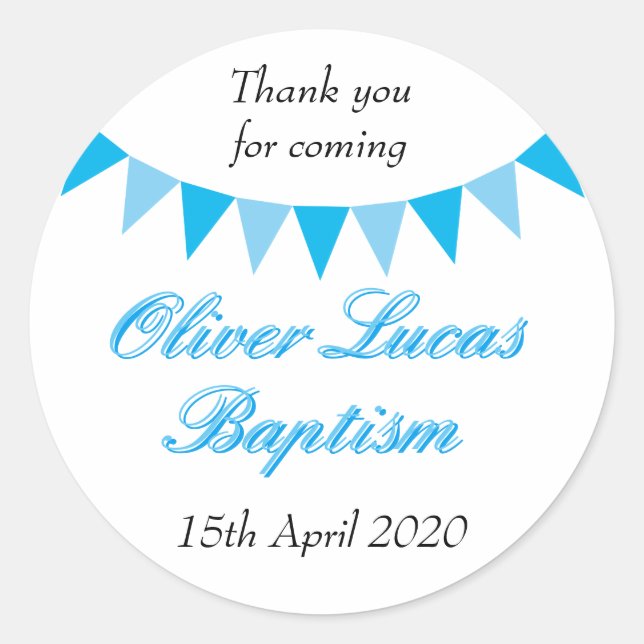 Adesivo Baby Bunting Blue Baptism Christening Favor (Frente)