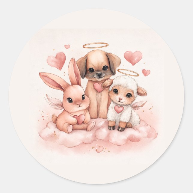 Adesivo Baby Cupid Animals Sticker Sheet | Cute Watercolor (Frente)