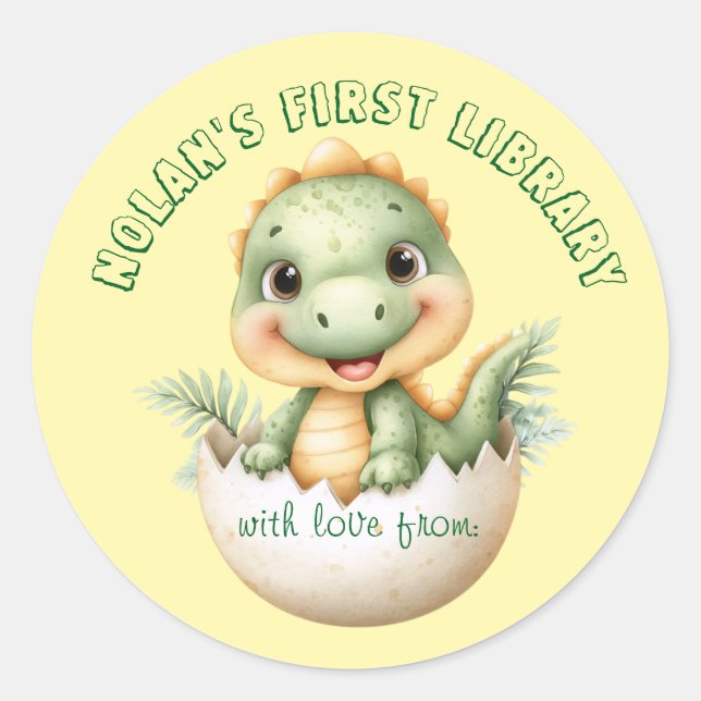 Adesivo Baby Dinosaur "First Library" Sticker para chá (Frente)