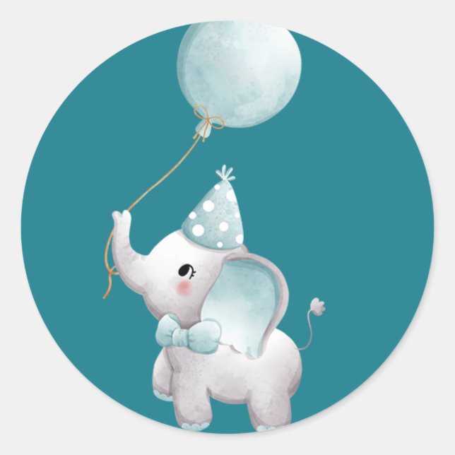 Adesivo Baby Elephant Aniversário Favor Sticker Blue Boy (Frente)
