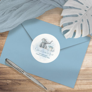 Adesivo Baby Elephant Blue Chá de fraldas Return Address