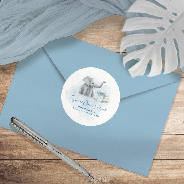 Adesivo Baby Elephant Blue Chá de fraldas Return Address (Criador carregado)
