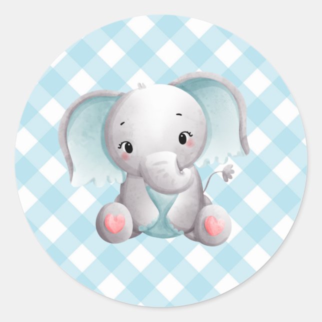 Adesivo Baby Elephant Boy Sticker Blue Xadrez Gingham (Frente)