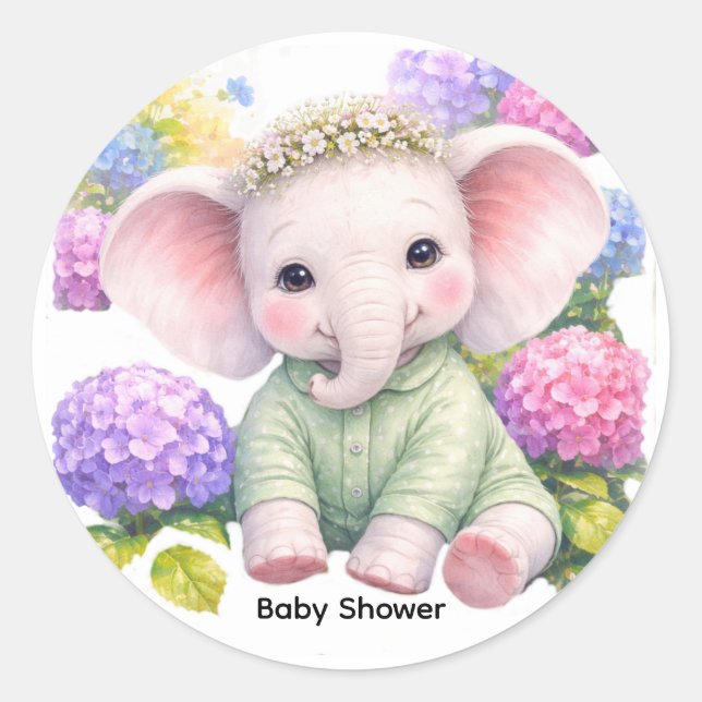 Adesivo Baby Elephant with Hydrangeas Baby Shower  (Frente)