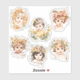 Adesivo Baby Face Florals Vintage Antique Junk Diário Kit