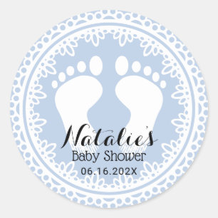 Adesivo Baby Feet Vintage Lace Blue Baby Shower Favor